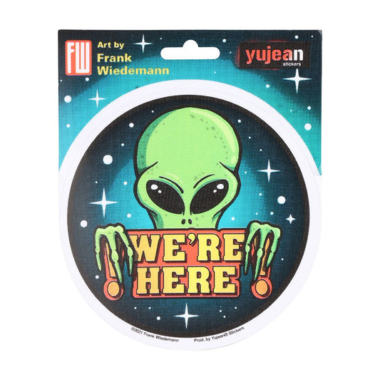 Frank Weidemann We're Here! Alien Round Sticker - 4" by Yujean